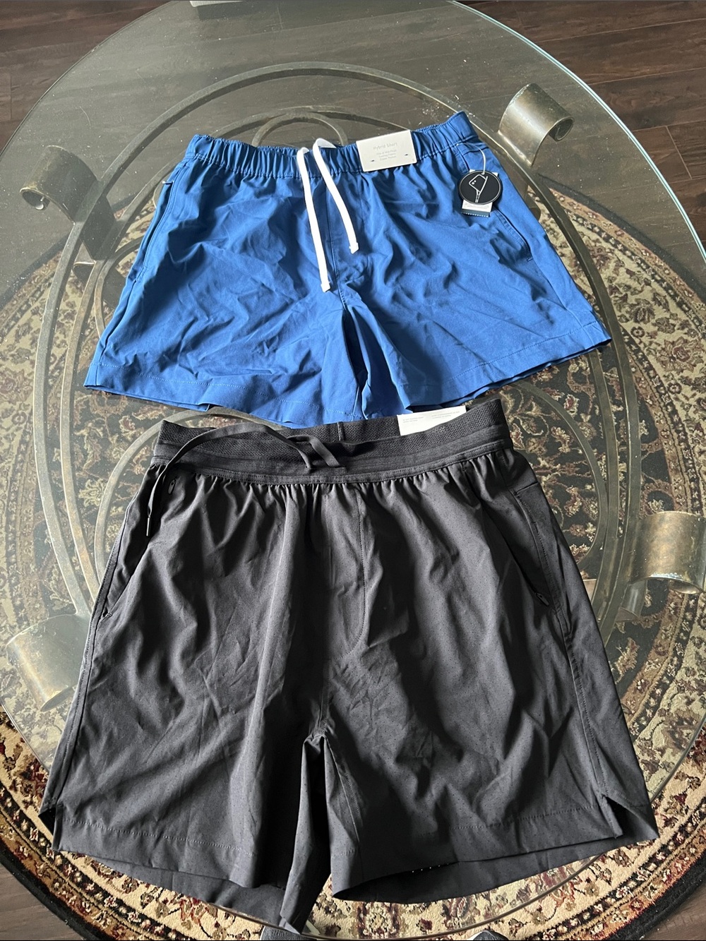 Hollister and American Eagle Men's Blue and Black Athletic Shorts Duo
